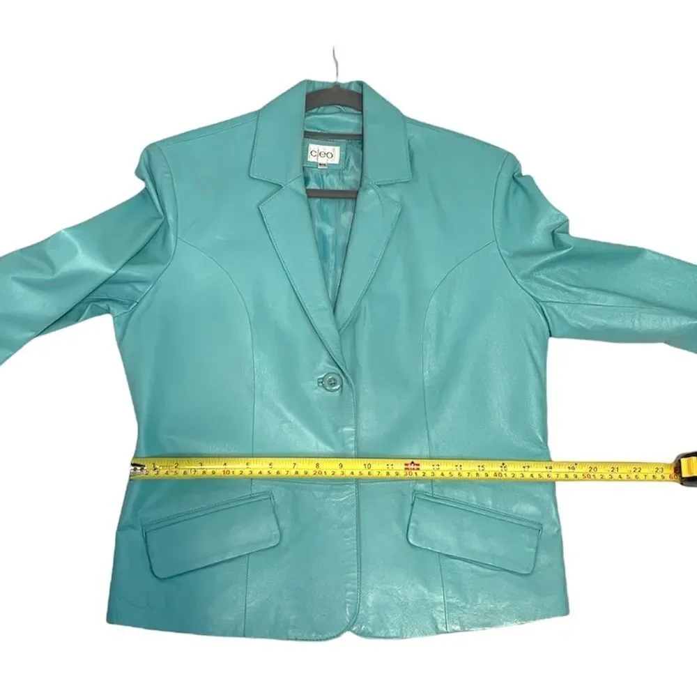 𝅺cleo Blue Leather Jacket Blazer - Picture 6 of 10